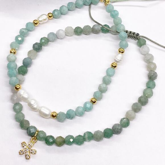 NEW Jade Stone & Amazonite Stone Layering Bracelet Set - Picture 3 of 12